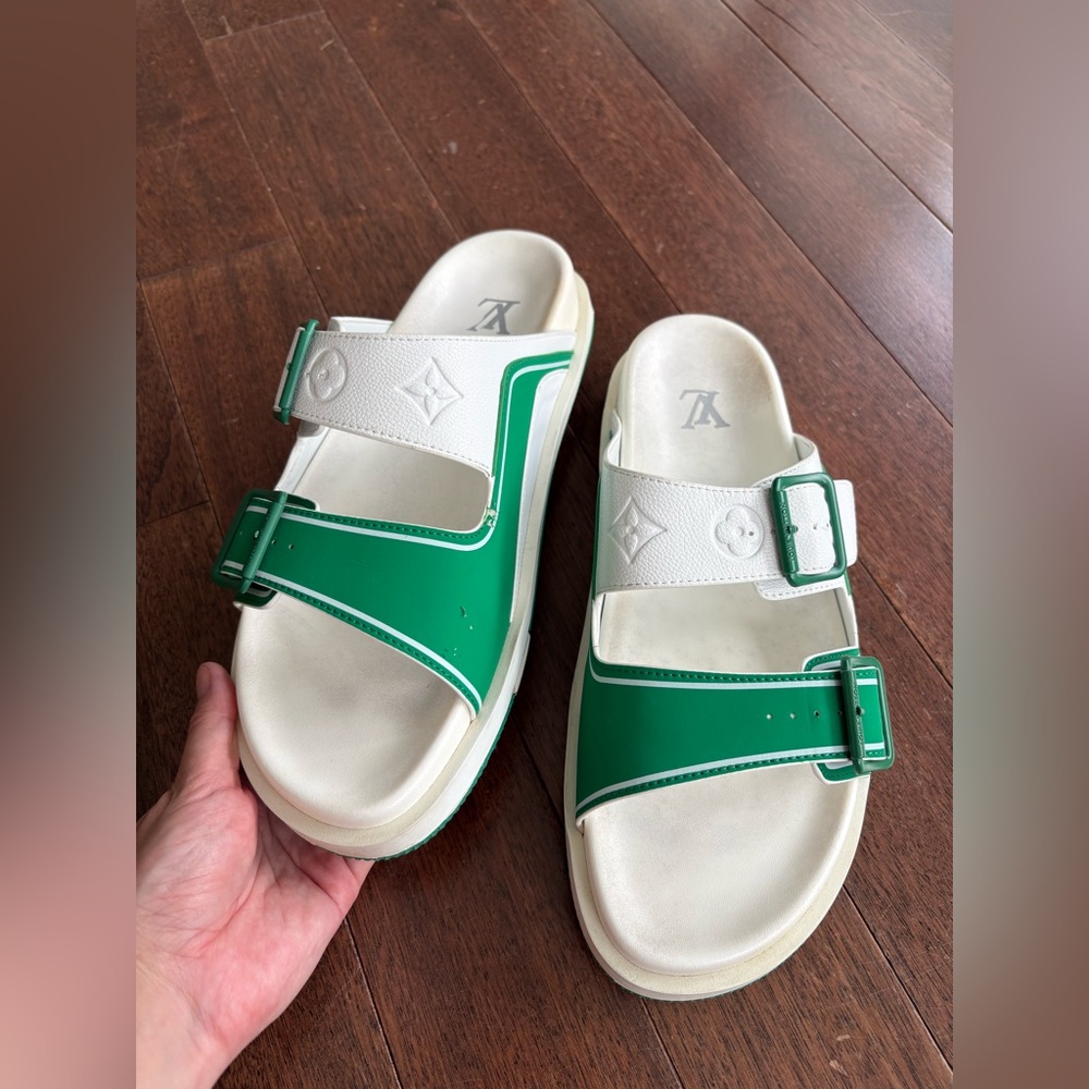 Louis Vuitton Trainer Mules Men’s Sandals EUR 45 Sport Slides US 10.5 Green Whit - Picture 13 of 15